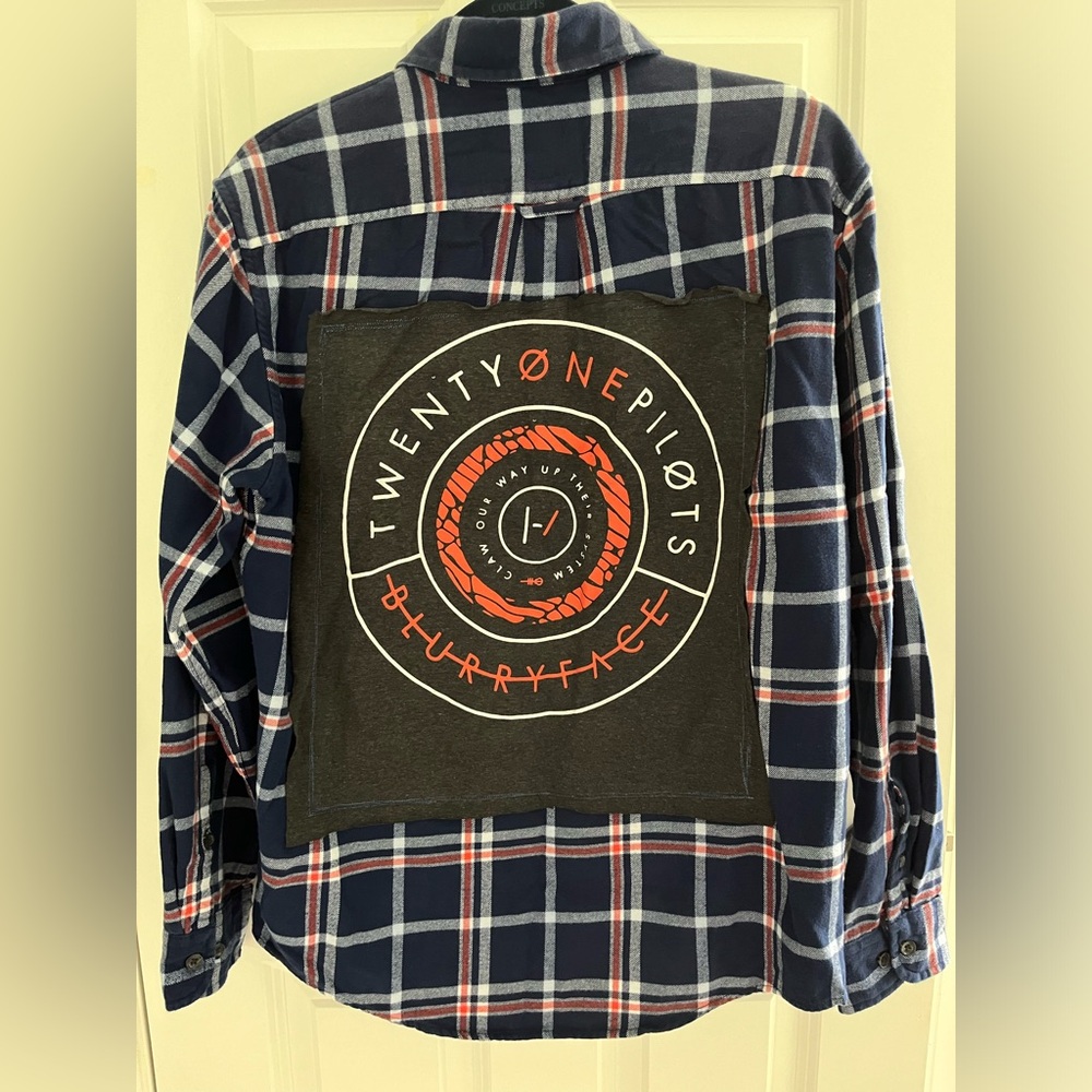 Custom Orange, Blue and White Twenty One Pilots Flannel - Medium